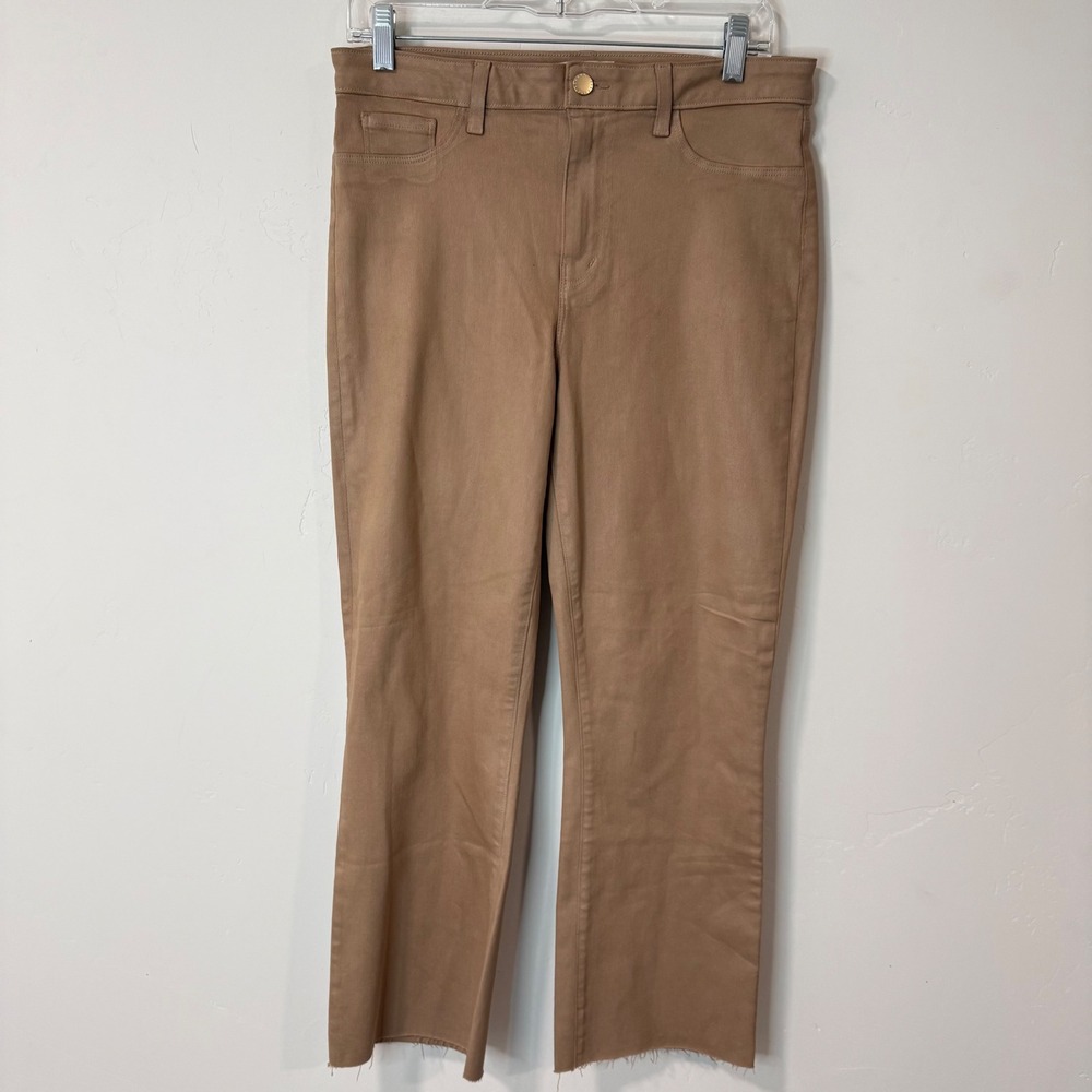 L'AGENCE‎ Womens Kendra Cropped Flare Jeans 31 Tan Coated High Rise Ankle